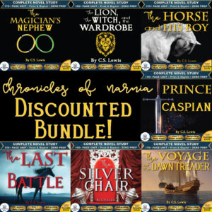 Product cover graphic reading Chronicles of Narnia Discounted Bundle!, displaying thumbnails for The Magician's Nephew, The Lion, the Witch and the Wardrobe, The Horse and His Boy, Prince Caspian, The Last Battle, The Silver Chair, and The Voyage of the Dawn Treader.